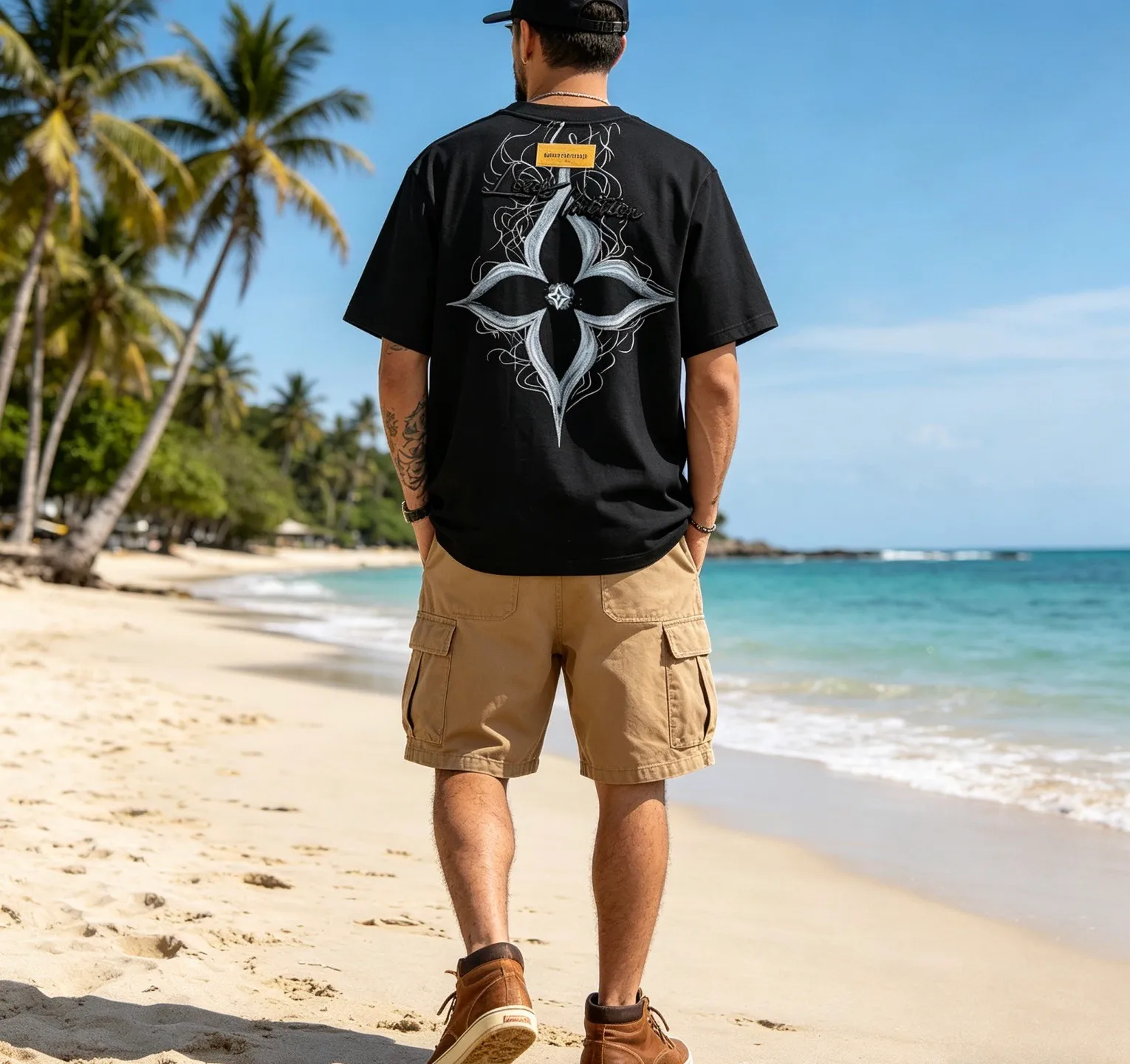 Louis Vuitton/Louis Vuitton 26ss four-leaf star flower printed short sleeves on the back